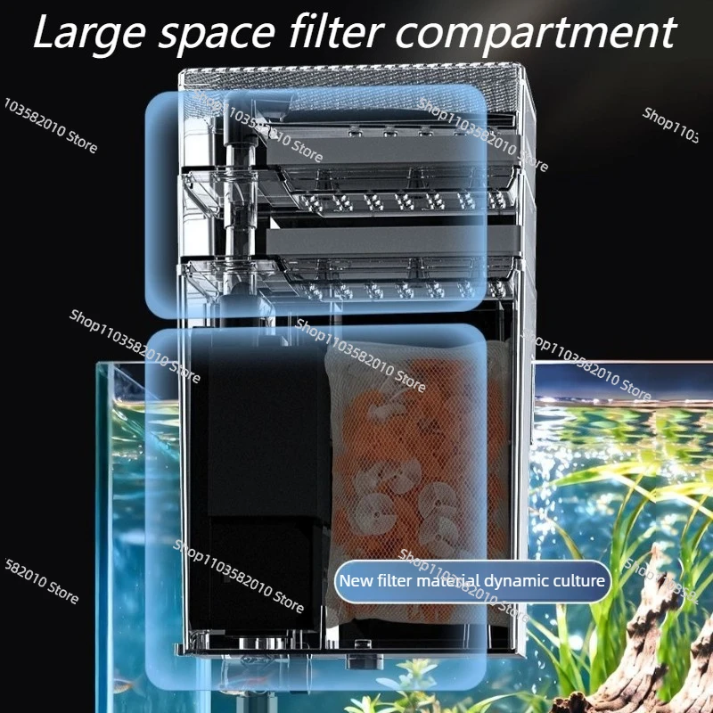 Silent Wet-Dry Separation Wall Fish Tank Filter, Oil Film Removal Circulation Oxygen Aquarium Filter for Fishbowl