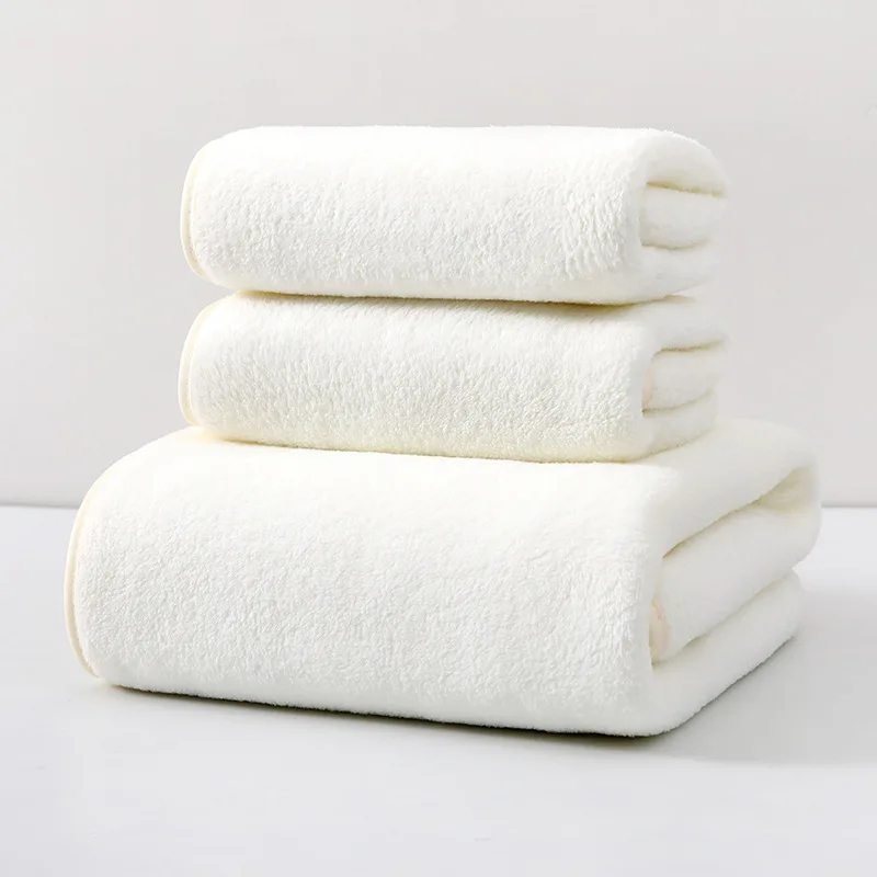 3PCS/SET Thick Coral Fleece Towel Set, 35x75cm 70x140cm Soft Absorbent Bath Face Towels for Home Gym