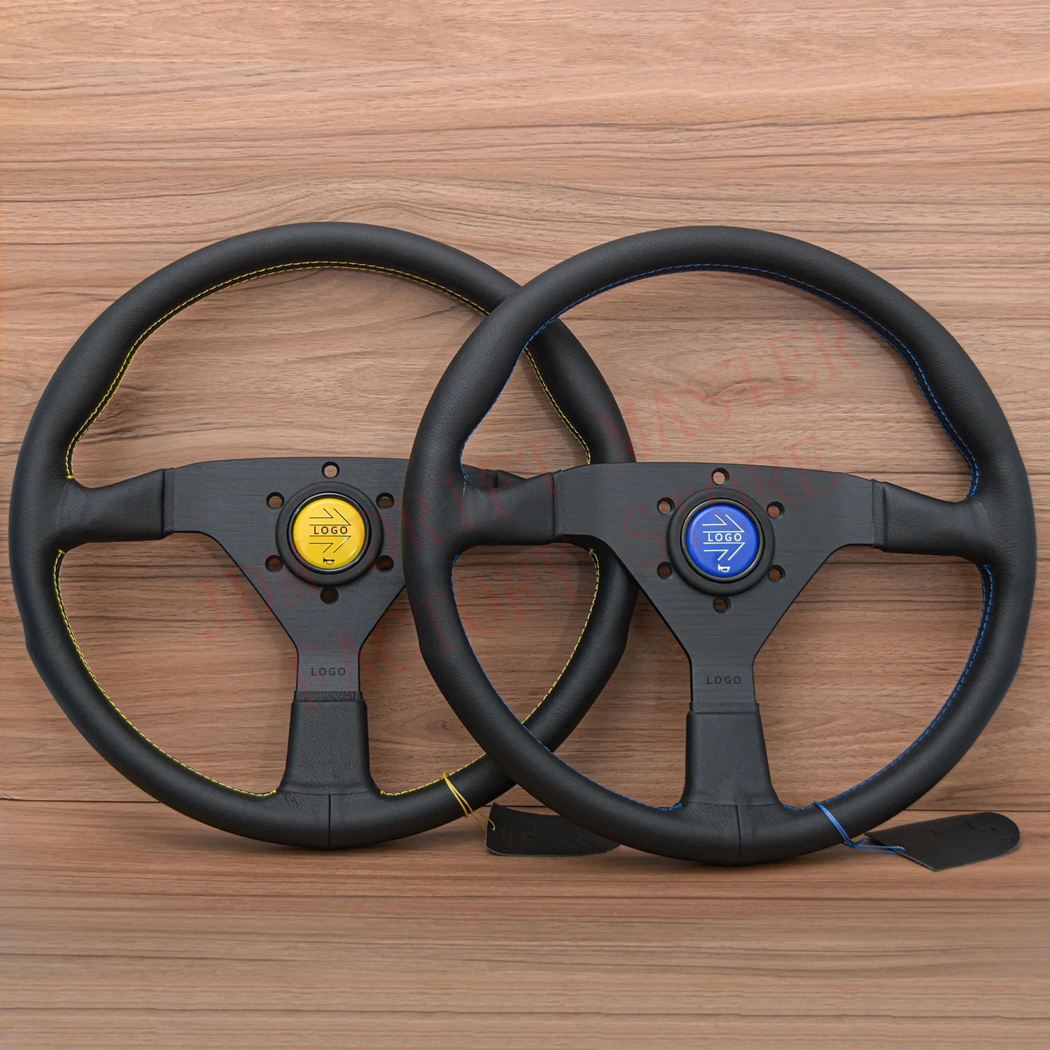 High Quality 14'' JDM Racing Montecarlo Sport Steering Wheel Modified Gaming Leather Steering Wheel Blue/Yellow Line