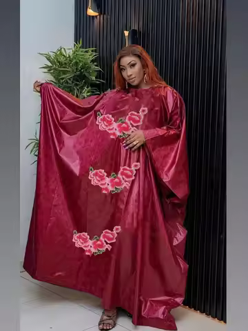 Bazin Riche Long Sleeve Dress For Women Fashion African Print Maxi Dress Party Wedding Evening Gown Casual Daily Wear