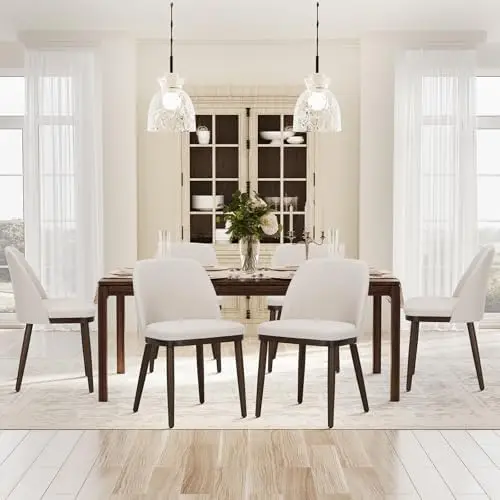 

Upholstered Dining Chairs Set of 6, Modern Kitchen Chairs with Back, Fabric Side Chair with Wood Legs for Dining Room