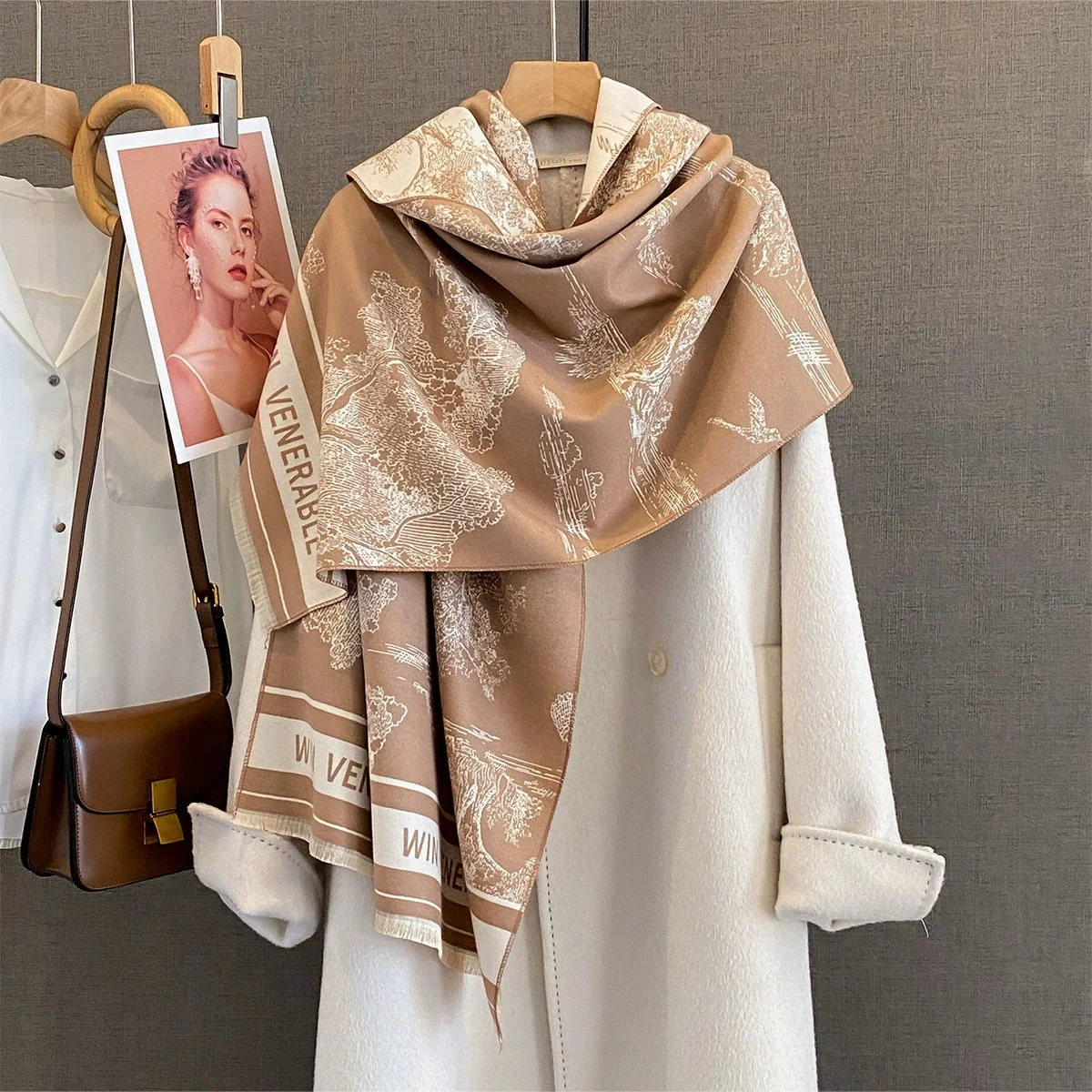 

Printed Flower Shawl Thick Warm Versatile Long Scarf Women's Winter Soft Elegant Scarf Lady Luxury Fashion Travel Pashmina Wraps