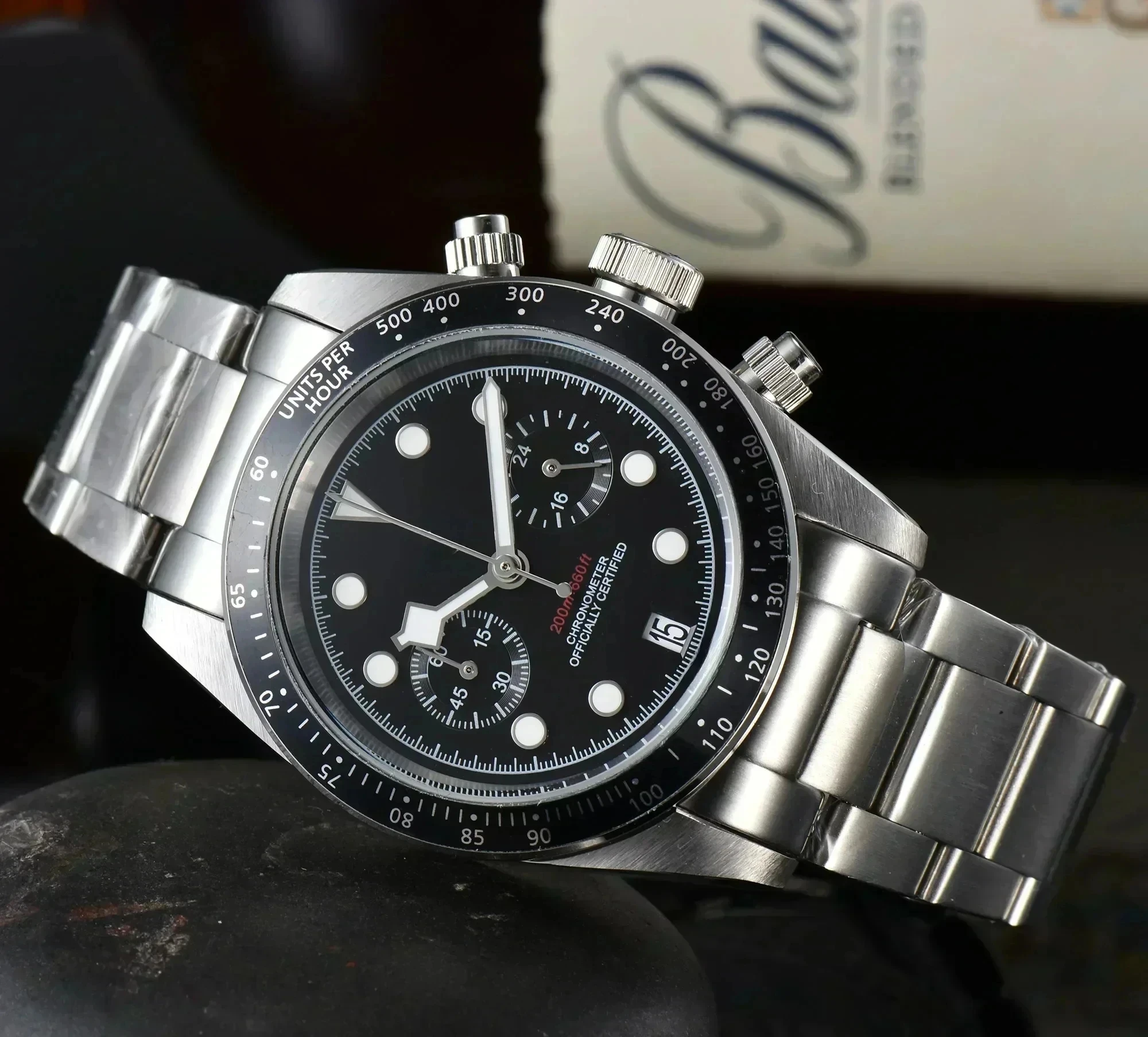 ساعة عمل فاخرة للرجال بسوار فولاذي ستة دبابيس 904L من الفولاذ المقاوم للصدأ أوتوماتيكية بالكامل