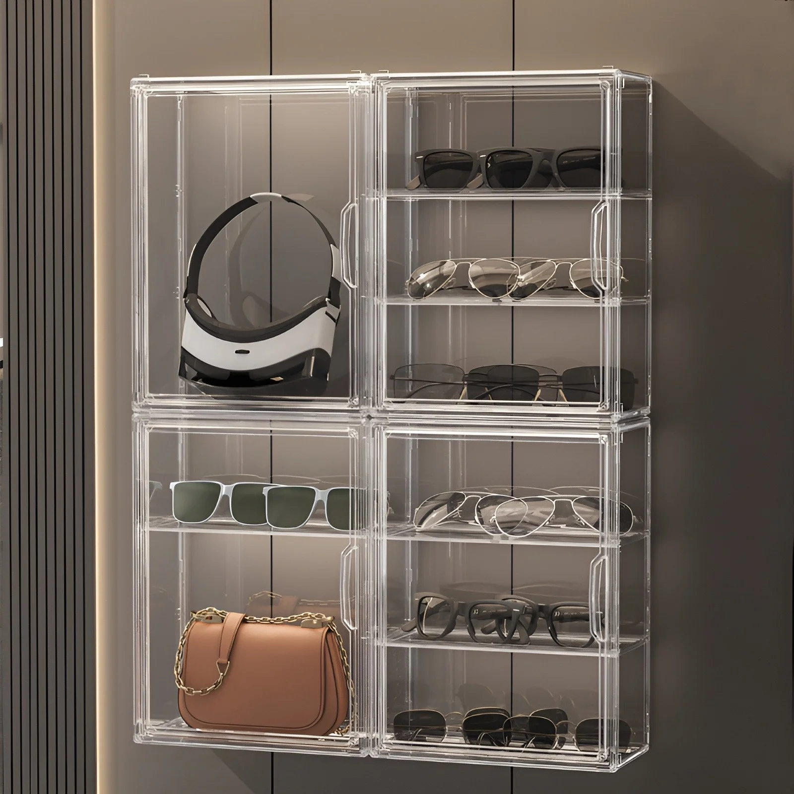 قطعة واحدة من صندوق تخزين شفاف، منظم عرض قابل للتكديس مع غطاء مغناطيسي، عرض مقاوم للغبار للحقائب ومقتنيات مستحضرات التجميل ليغو