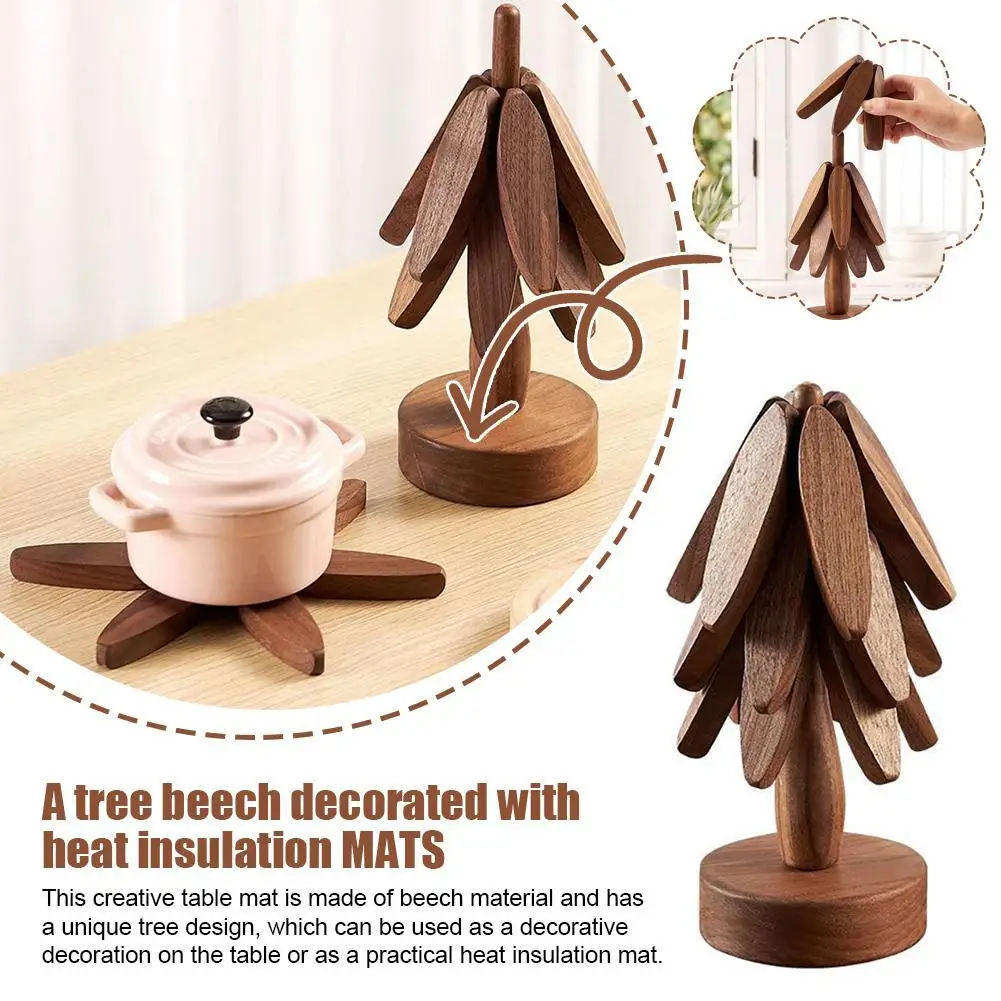 1set Anti Scald Wooden Trivets Decorative Tree Design Stand Heat Resistant Table Mat Coaster Insulation Pad Table Mat