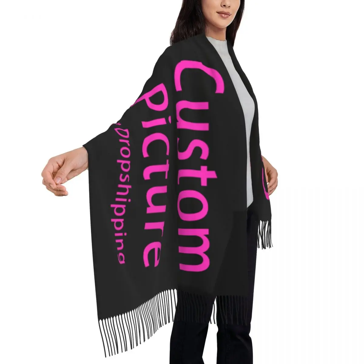 Fashion Personalized Custom Photo Logo Tassel Scarf Women Winter Warm Shawls Wraps Lady Customized DIY Print Scarves