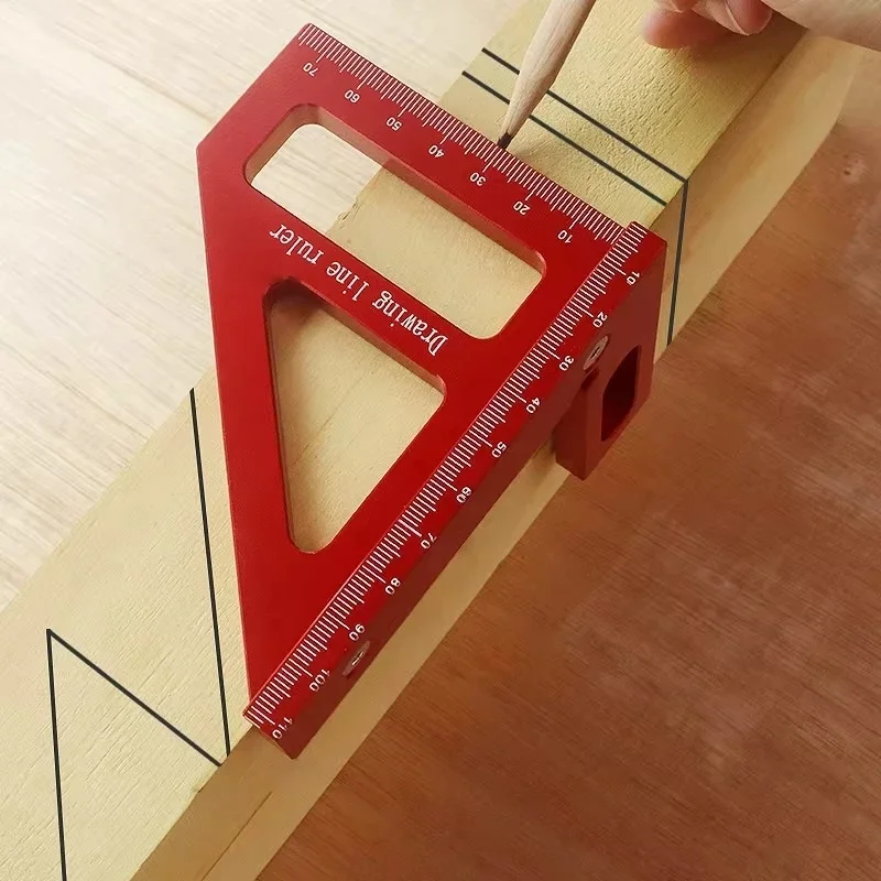 Regla de medición roja de aluminio multiángulo 3D, transportador cuadrado para carpintería de 45/90 grados, línea de dibujo, herramienta de diseño triangular de inglete