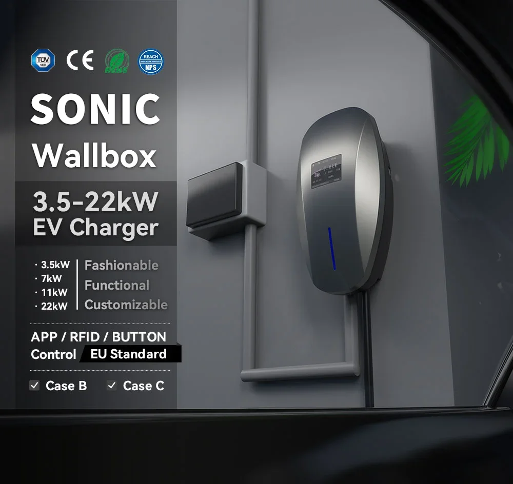 Current Adjustable Wall Box Electric Car Charger 16A 32A Ac Ev Charging Station Wallbox With 5m Long Charging Cable