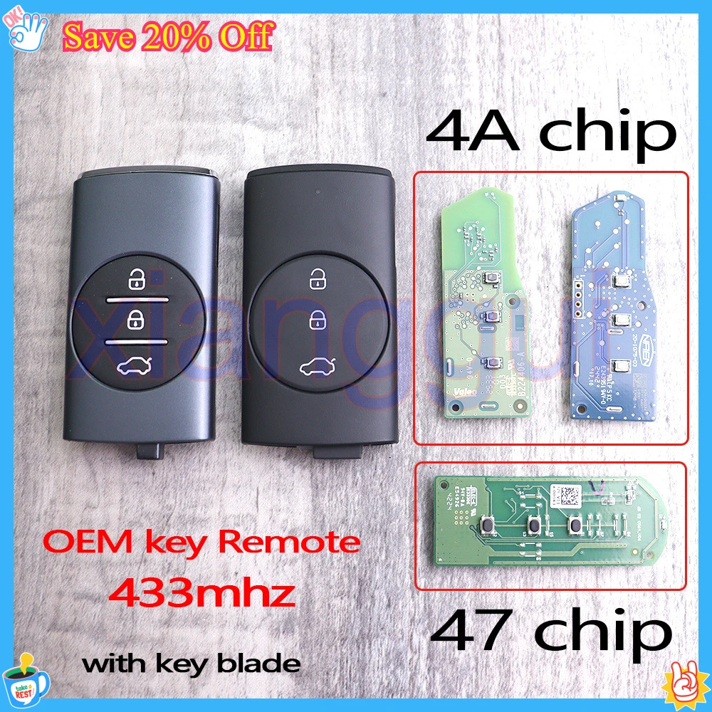 3 Buttons 4A 47 Chip 433/434Mhz Original Car Key Remote Fob for Chery Tiggo 7 Plus Tiggo 8 Plus T EXEED Vantas TX TXL LX