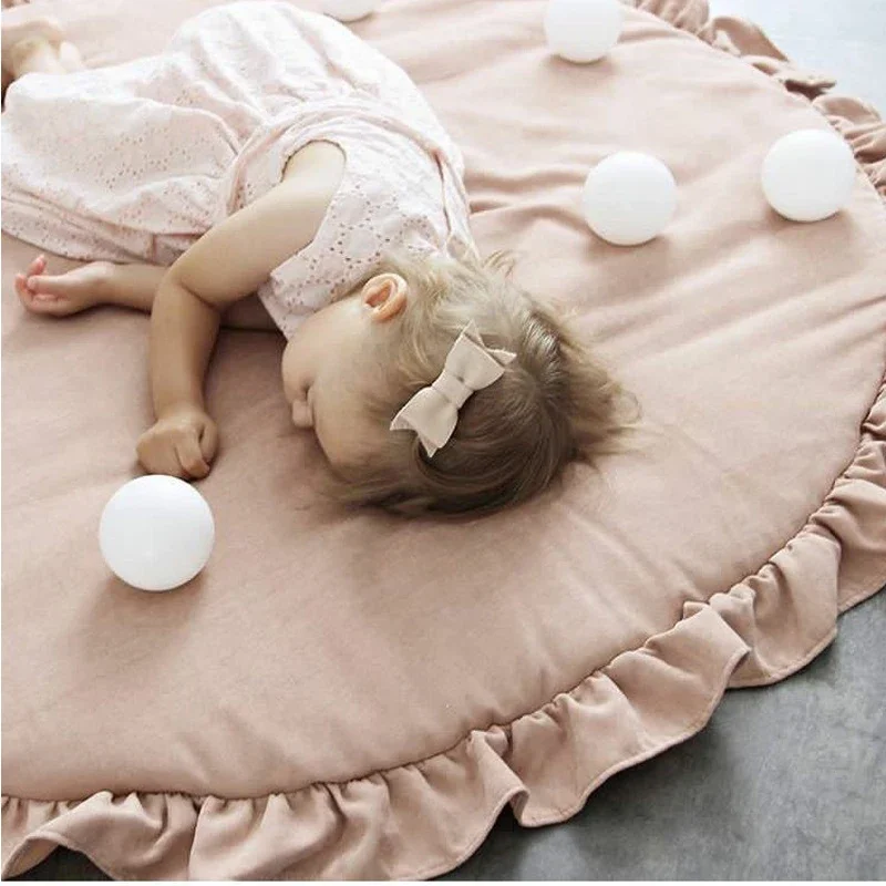 INS Baby Play Mats Round Floor Soft Cotton Baby Bedding Blanket Lace Crawling Mat Game Pad Toys For Children Room Nursery Decor