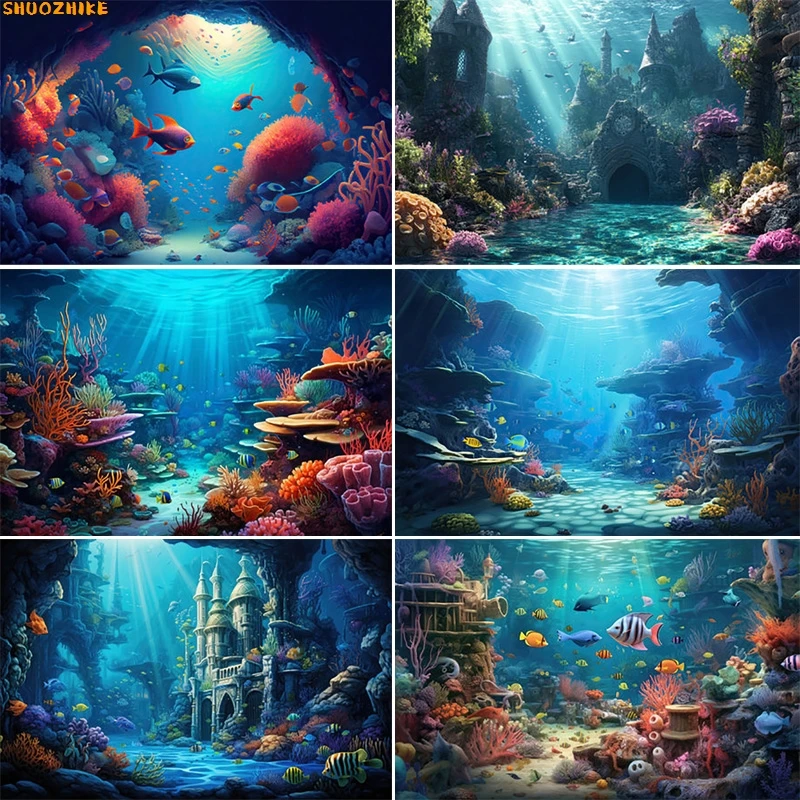 

Tropical Sea Underwater Photography Backdrops Fishes Plants On Coral Reef Wildlife Beneath Waves Photo Studio Background UN-01