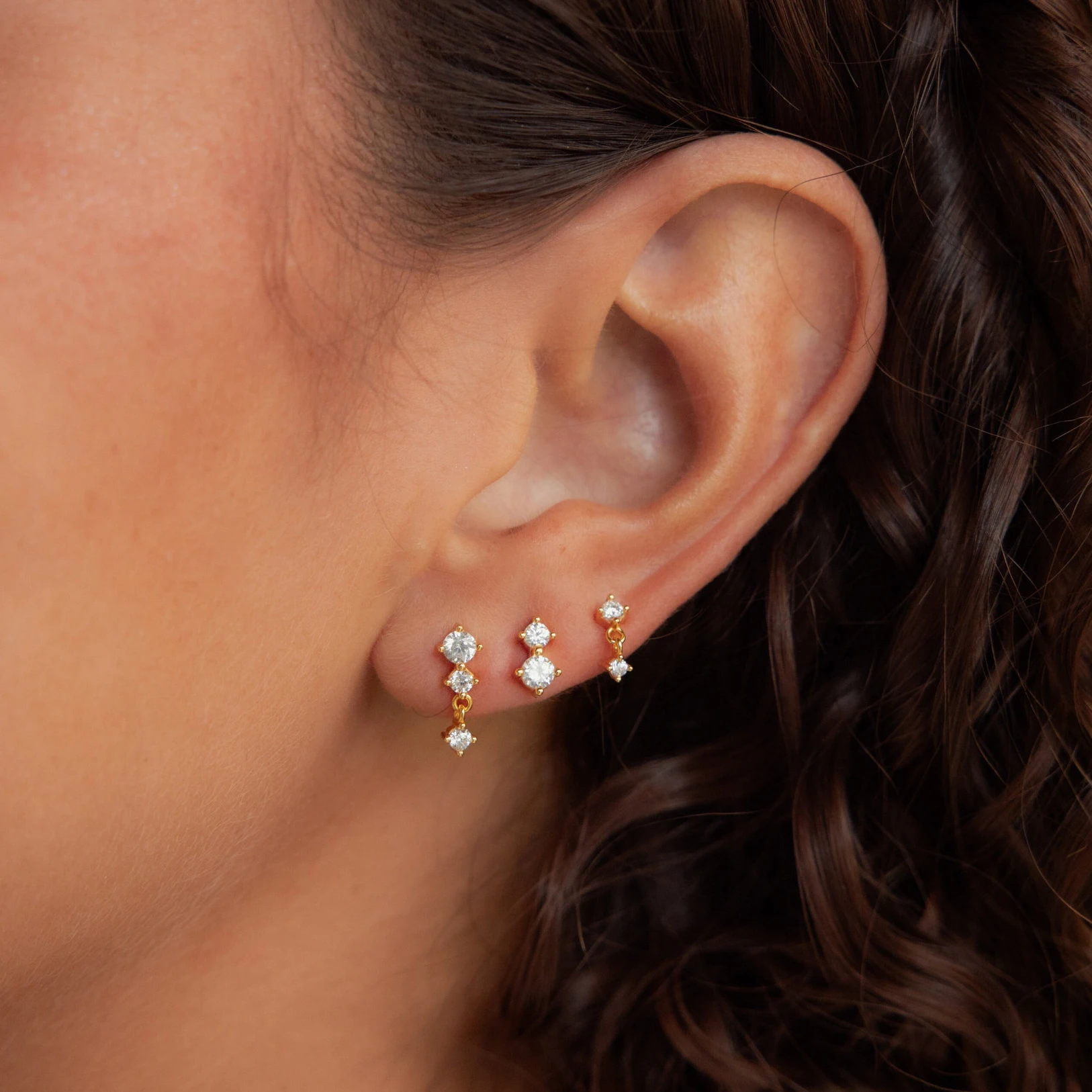 3PCS Casual Cubic Zircon Tassel Hanging Stud Earrings Set for Women Girls Dainty Zircons Tiny Piercing Ear Helix Jewelry Gifts