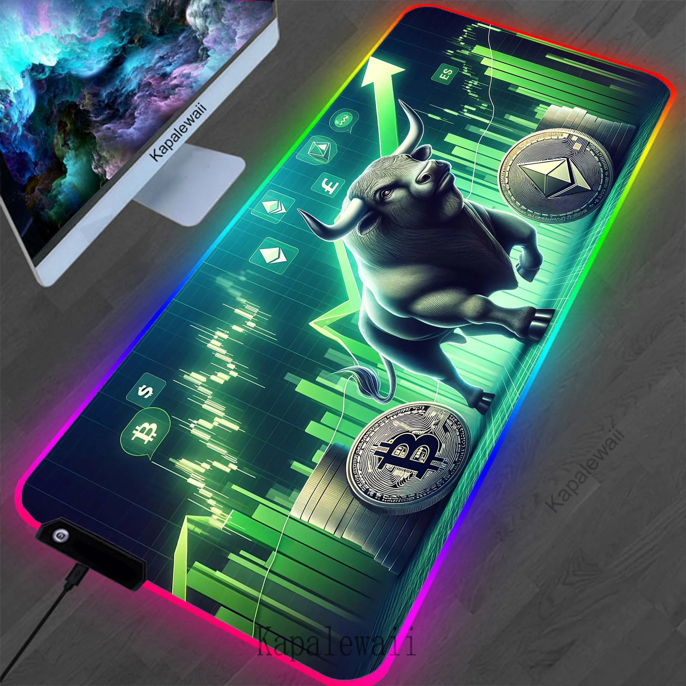 Stock Market Chart Pattern RGB Gaming Mousepad Pc 90x40cm XXL Mouse Pad Mousemat Non-slip Rubber Pads Big Desk Mat Keyboard Pads