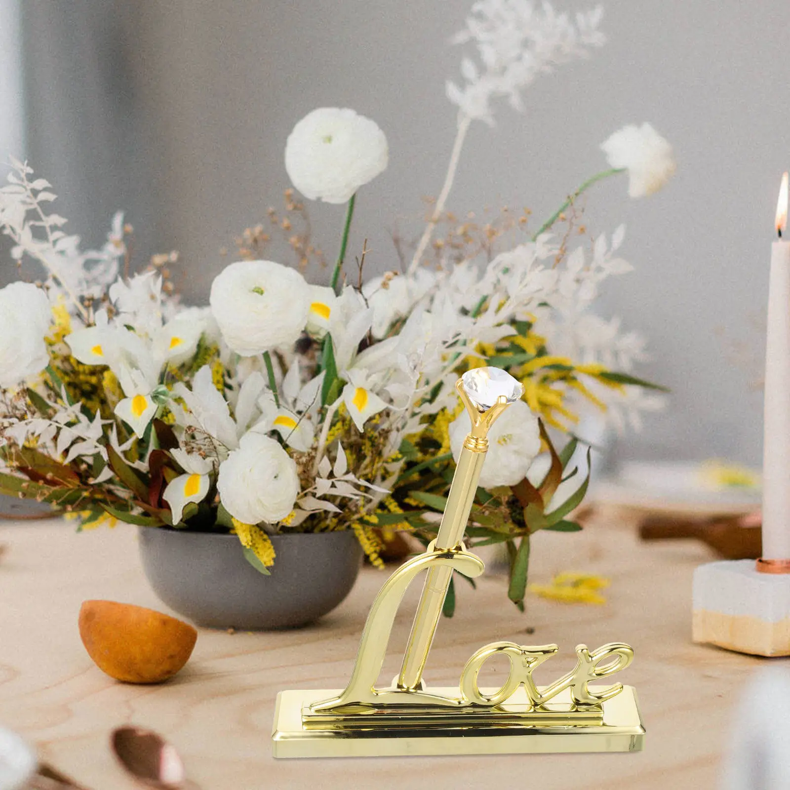 

Delicate Signature Pen Premium ABS Material Shiny Rhinestone Accented Wedding Signing Pen for Banquet Party Guest Book Use