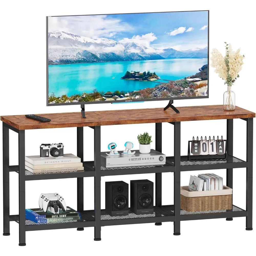 

TV Stand, Small Media Console Table with 3-Tier Storage Shelves, Industrial Entertainment Center for TVs up to 50 Inch