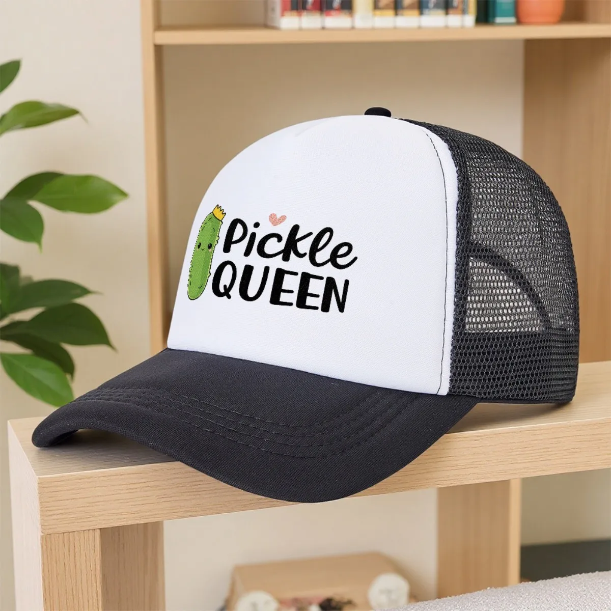 Pickle Queen Trucker Hat Breathable Mesh Baseball Cap Adjustable Polyester Snapback for Casual Outdoor Wear