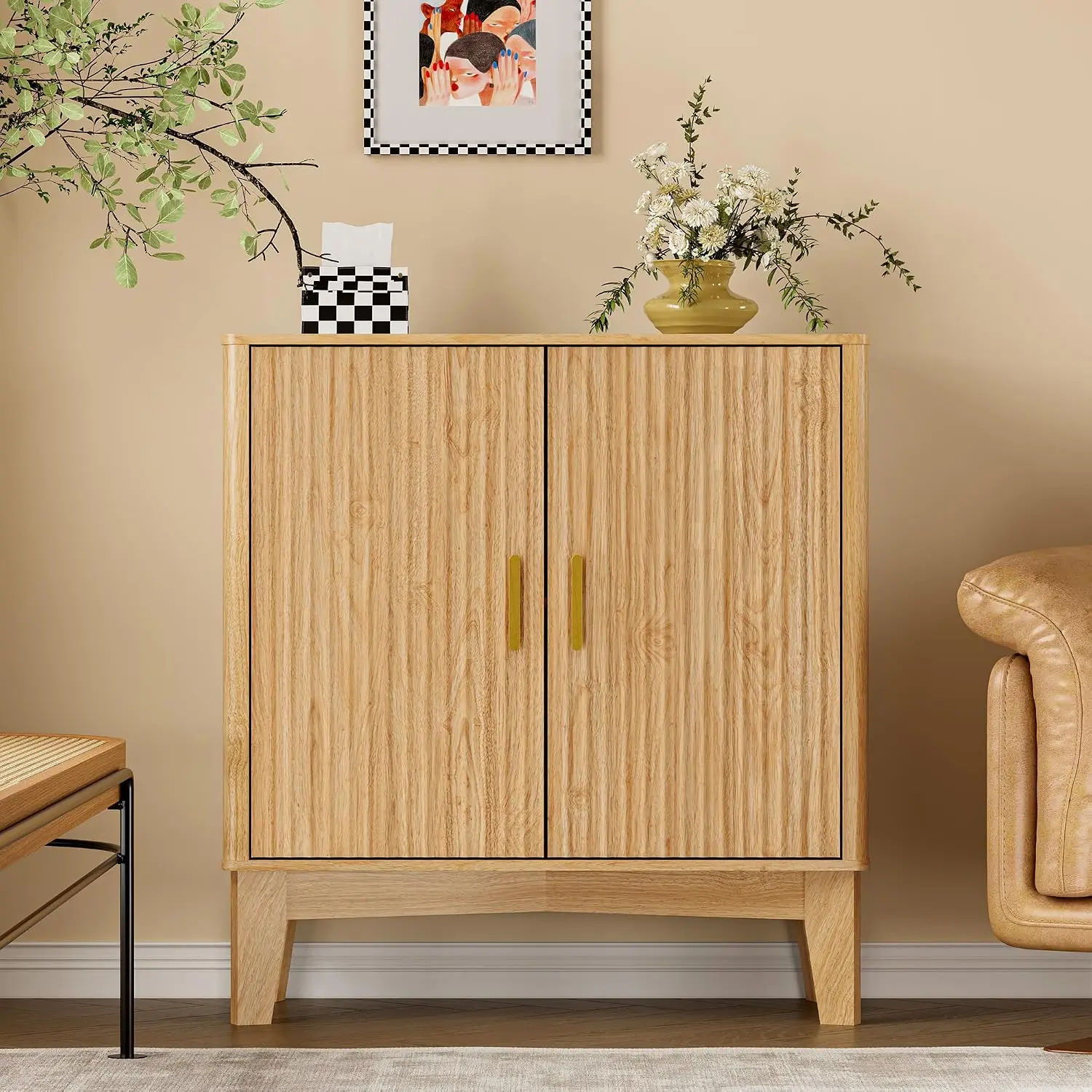 Fluted Fluted Storage Cabinet with Doors & Adjustable Shelf, Sideboard for Kitchen Pantry Living Room, Coffee Bar, Oak, Customized - Aliexpress Deal