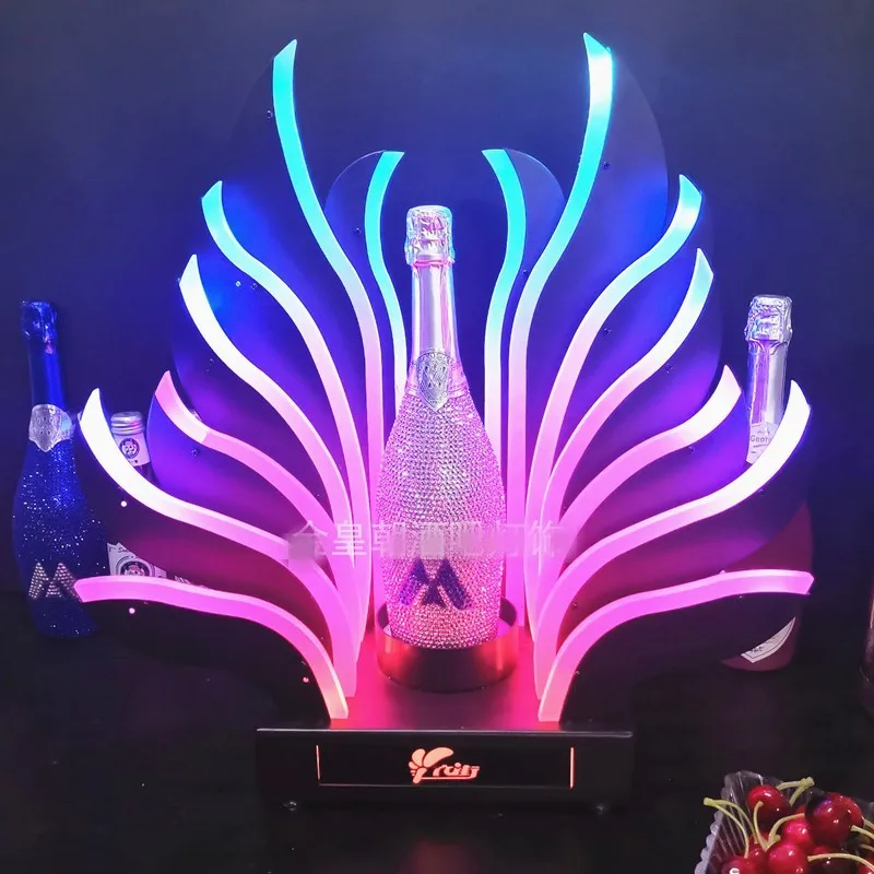 Portabottiglie da vino luminoso a coda di pavone, ricaricabile, per champagne, cocktail, whisky, portabevande per discoteca, discoteca