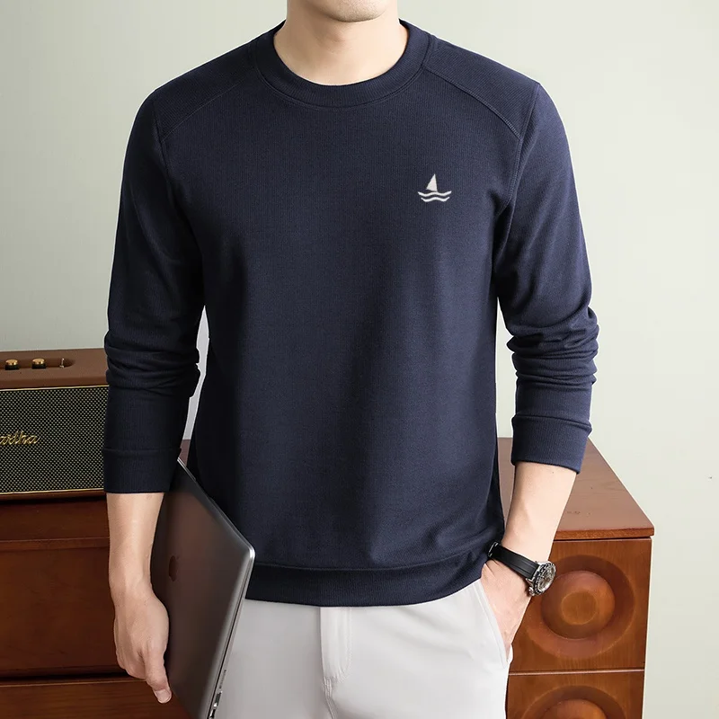 Classic designer mens clothing brand sailboat embroidered knitted sweater autumn daily commuting warm velvet comfortable T-shirt