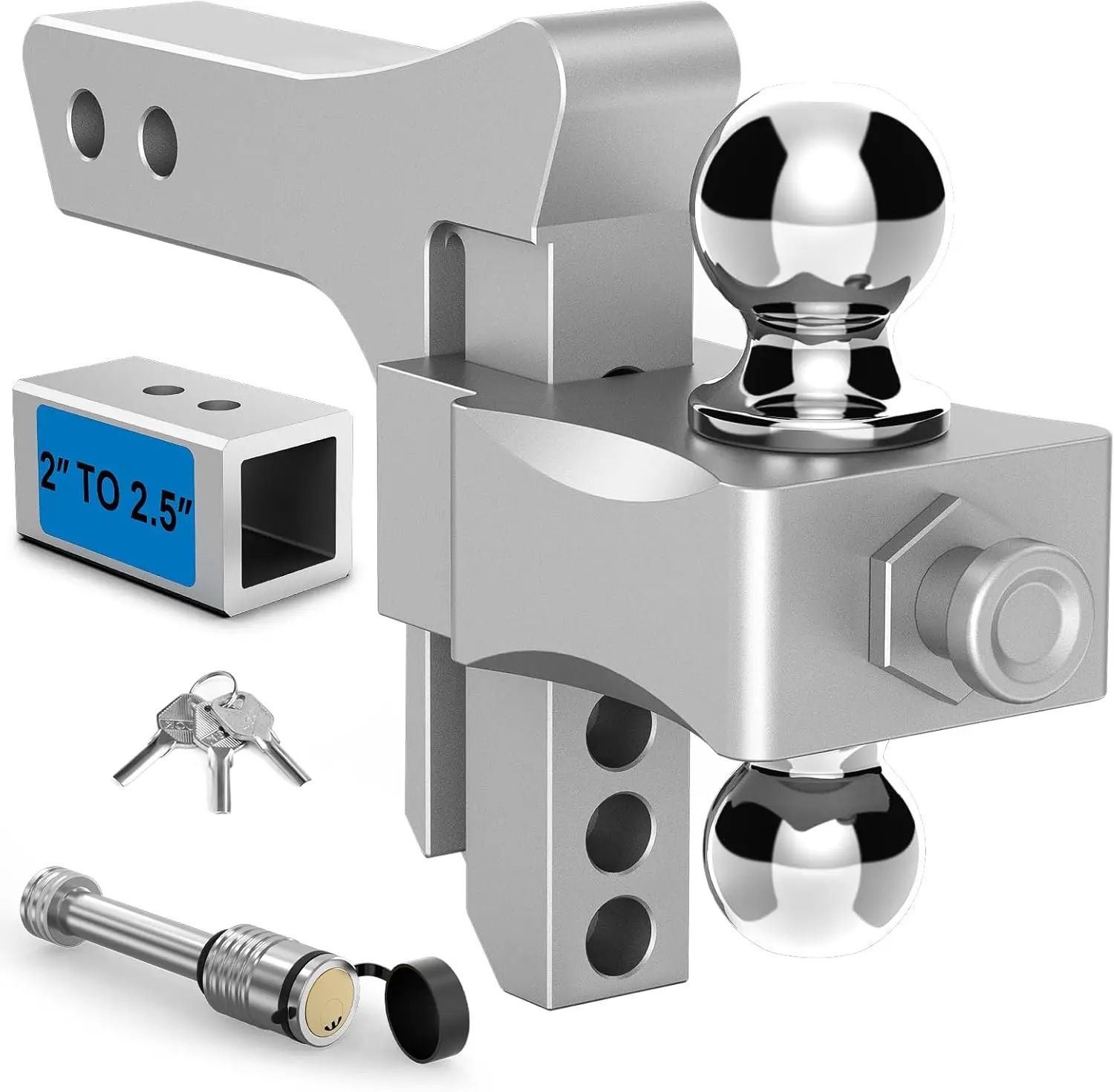 

Регулируемая сцепка прицепа, сцепное устройство подходит для 2-дюймового приемника, алюминиевые буксирные сцепки GTW 2100 фунтов, двойной шар (2 x 2-5/16 дюйма), тяжелая D