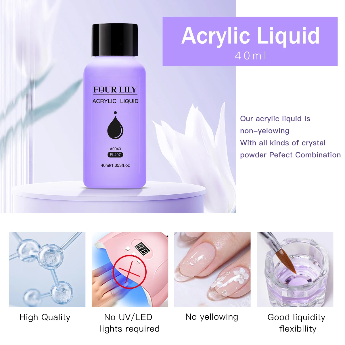 40ml Akrylowy płynny monomer do przedłużania paznokci Zestaw płynny do przedłużania paznokci akrylowych Szybkoschnący Idealny do domowego salonu DIY