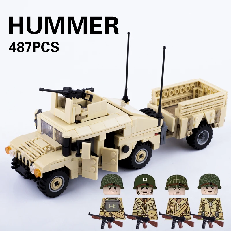 MOC Military Vehicles Building Bricks Hummers US Army Assault Car Blocks SpeciaI Police SWAT Team Soldier Weapon Model Gift Toys