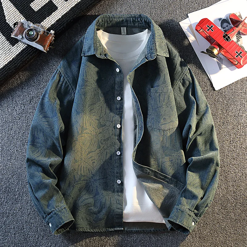 

2026 New Spring men Printed Denim Long Sleeve Shirt Men's High Quality Fashion Trend Comfortable Loose Casual Shirt