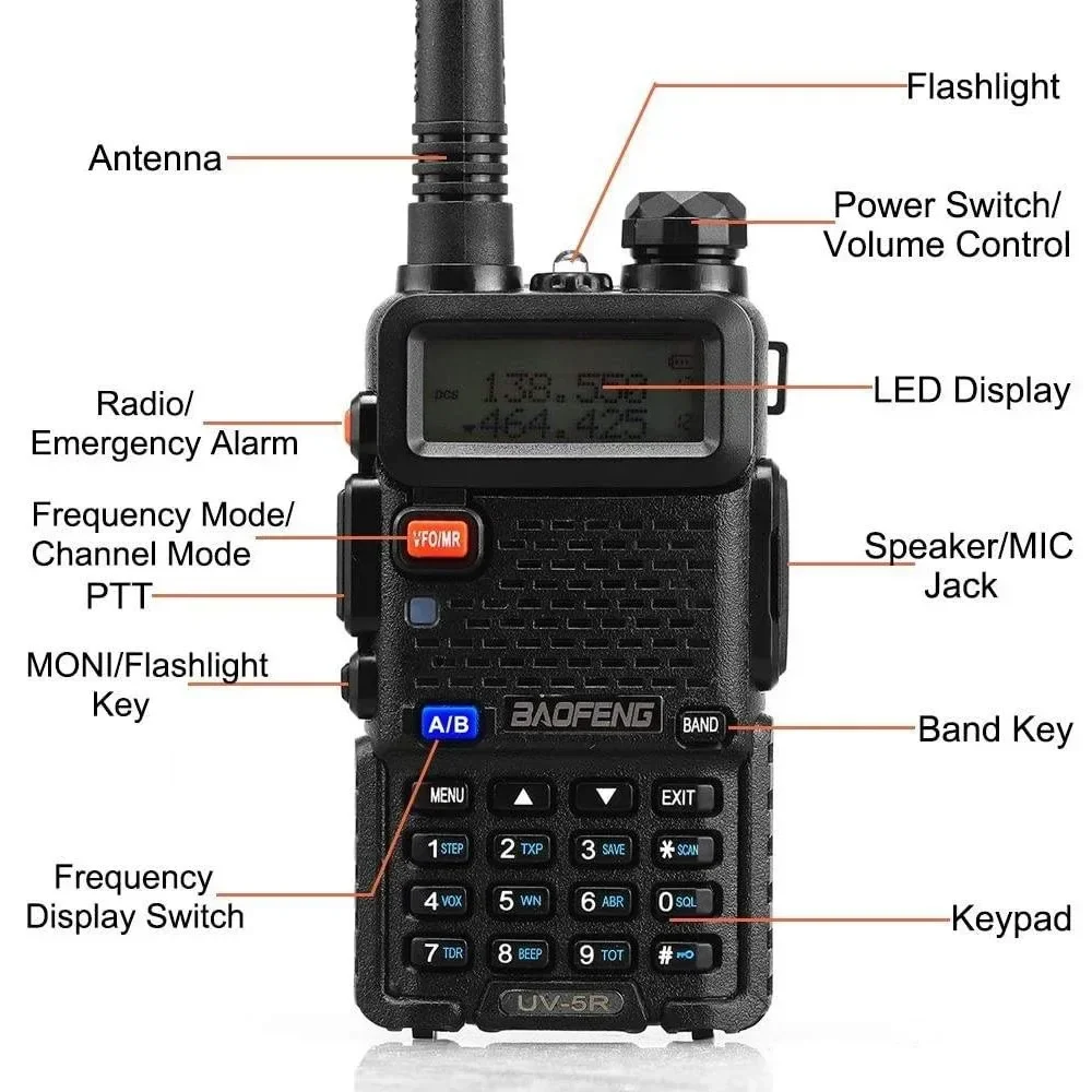 

BAOFENG UV-5R 5W 2pcs High Power Dual Band Two Way Radio Long Range Handheld Portable Walkies Talkies For Hunting