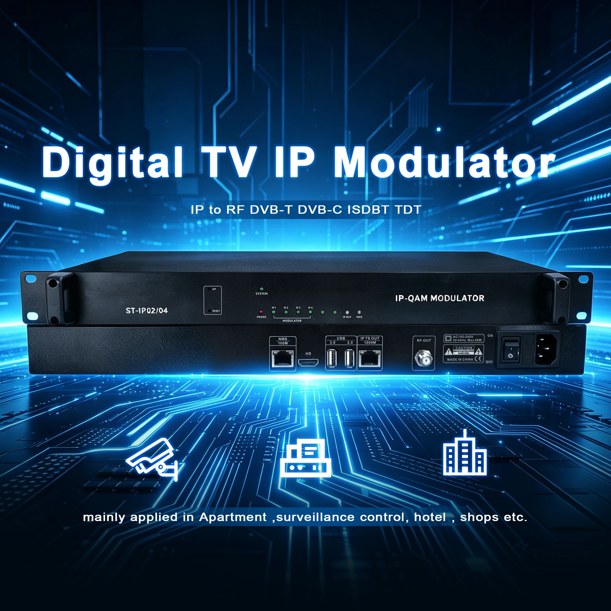 Digital TV IP Modulator ，Multifunctional IPTV Converter，Convert to IPTV or DVB-T/ISDB-T Output, Multiple Streaming Protocols