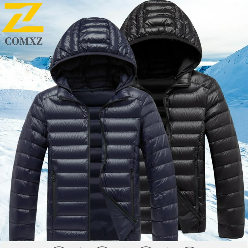 

Brand Men Down Jacket Lightweight Outdoor Skiing Cold Protection Warm Warm Down Coat Detachable Hood Slim Winter Duck Down Coat