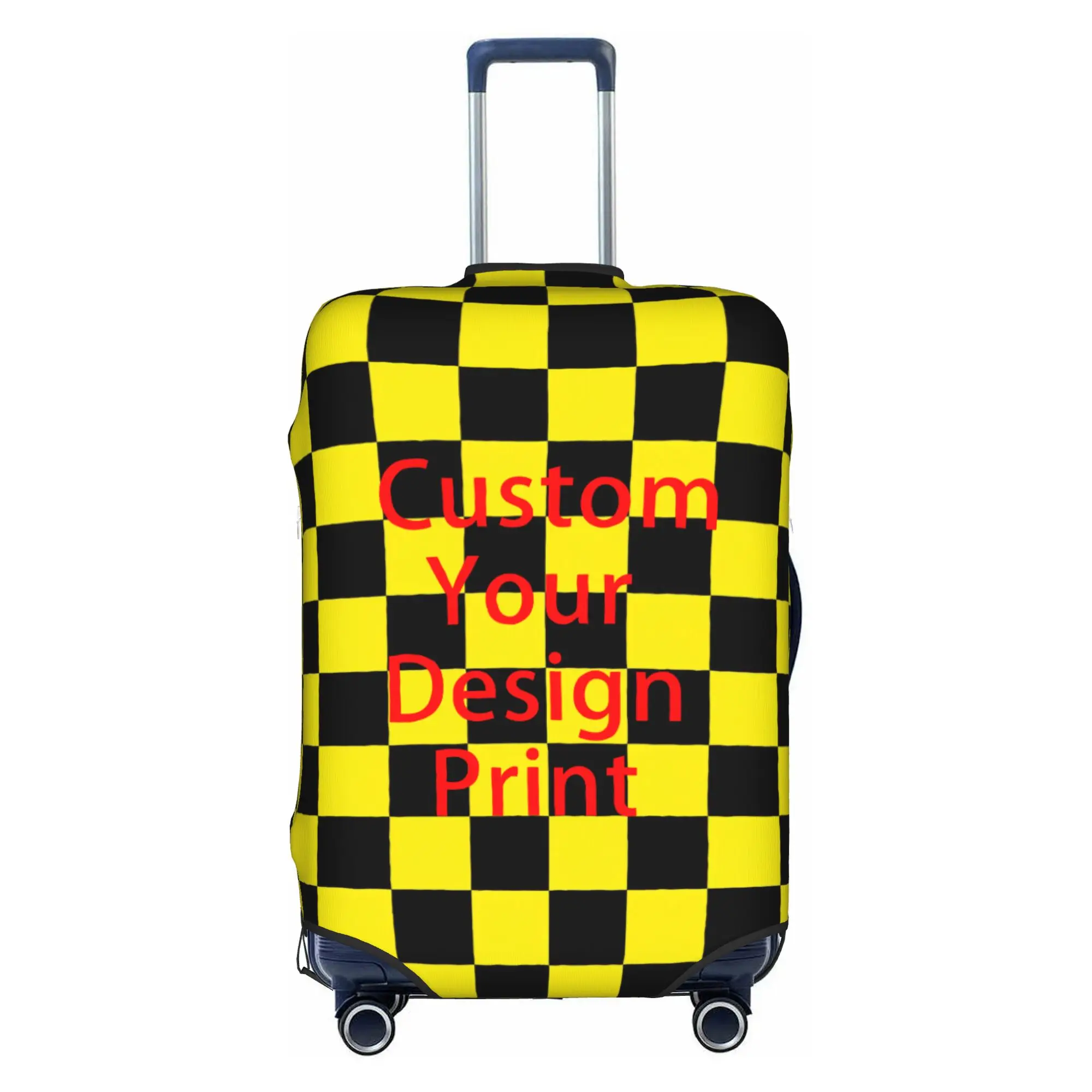 Custom Your Design Black Yellow Checkered Suitcase Cover Elastic Geometric Tartan Plaid Travel Luggage Covers for 18-32 inch