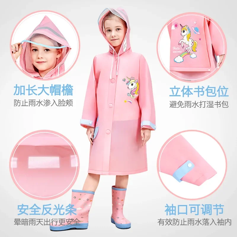 Poncho de chuva de corpo inteiro infantil, EVA Mackintosh com mochila, desenhos animados dinossauro desenhos animados, chuva engrenagem, apto para bebê estudantes