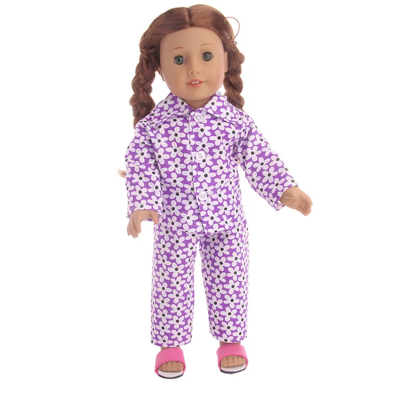 Doll Clothes Floral Pajamas For 18inch American Doll&43Cm Reborn Doll Cartoon Suit Doll Accessories Our Generation Girl\'s Toys