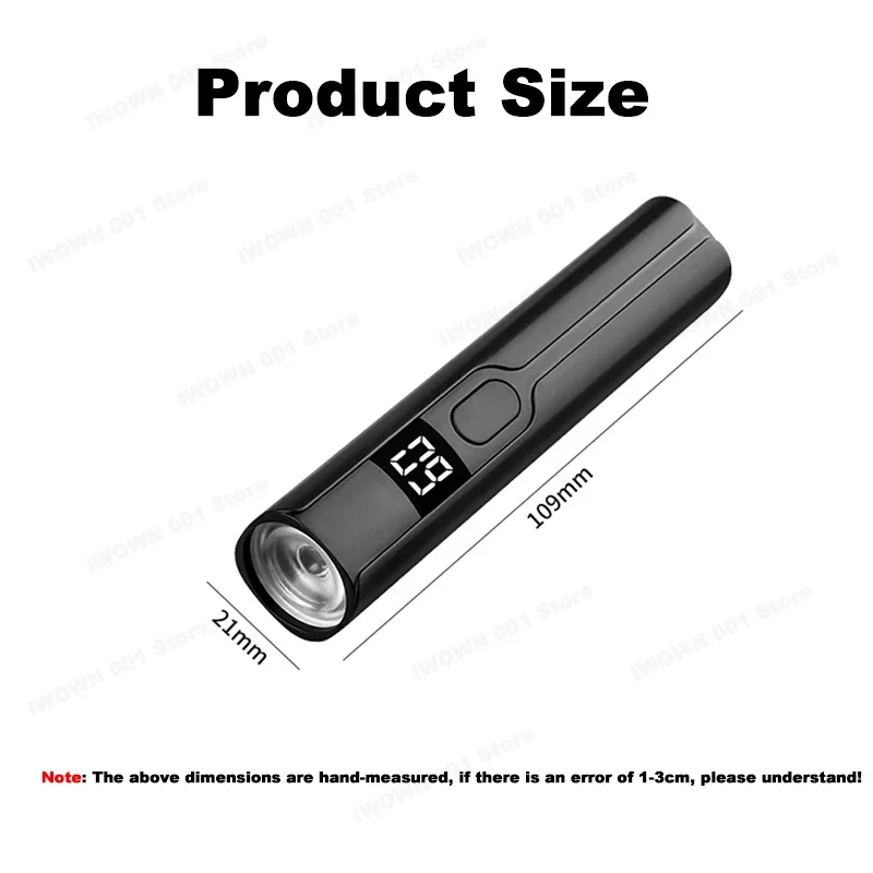 365 UV Mini Outdoor Lighting Flashlight Purple Light Digital Power Display Fluorescent Agent Detection Nail Lamp for Daily Use