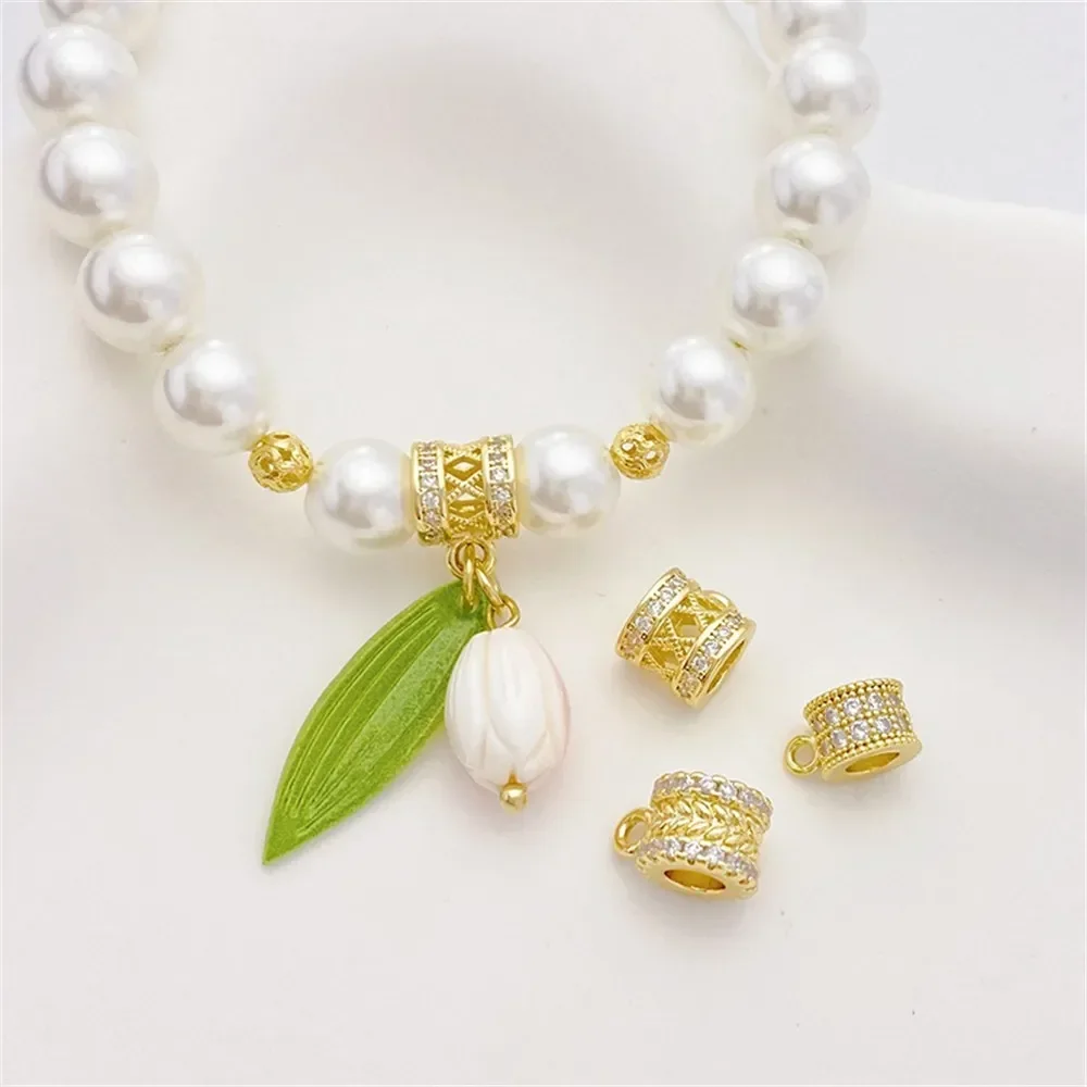 14K Gold Micro-inlaid Zircon with Hanging Bucket Beads, Bead-separated Handmade DIY Beaded Bracelet Necklace Jewelry Material