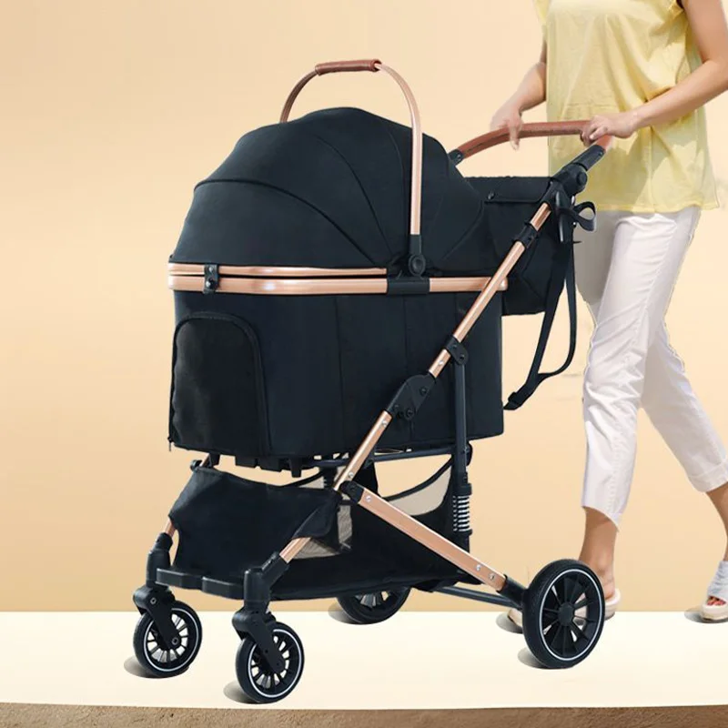 Passeggino per animali domestici per cani di taglia piccola e media Carrello per animali da esterno pieghevole portatile con 6 assorbimento degli urti 4 ruote e impugnatura regolabile