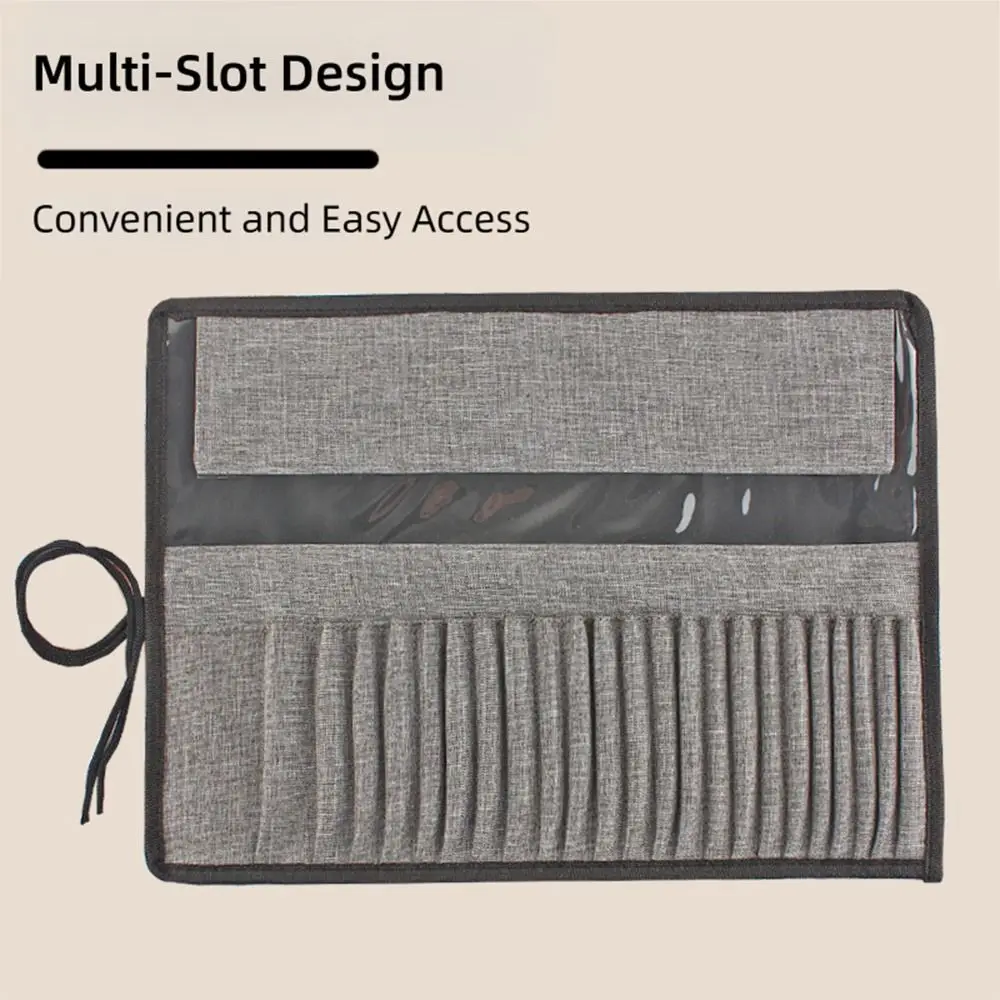 กระเป๋าใส่แปรงวาดภาพอเนกประสงค์แบบม้วน 24 ช่อง สีเทา กันน้ำ สำหรับใส่ปากกาและดินสอสำหรับนักเรียน