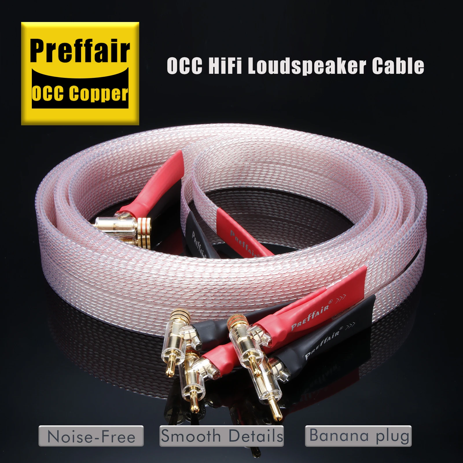 

Preffair 7N OCC Copper Silver Plated Hifi Flat Speaker Cable with Gold plated Banana plug Y Spade Plug Speaker Wire