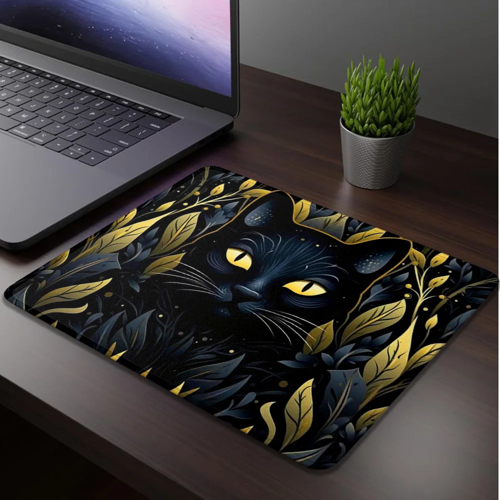 Computer Mousepad Gamer Black Gold Cat Office Accessories Gaming Mouse Pad Speed Deskmat Desktop Mat Mouspad Mausepad Desk Mats