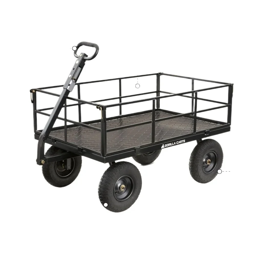 Steel Utility Garden Cart Heavy-Duty Convertible 2-in-1 Handle and Removable Sides Cargo Trolleys 12 Cu Ft 1400 Lb Capacity Home