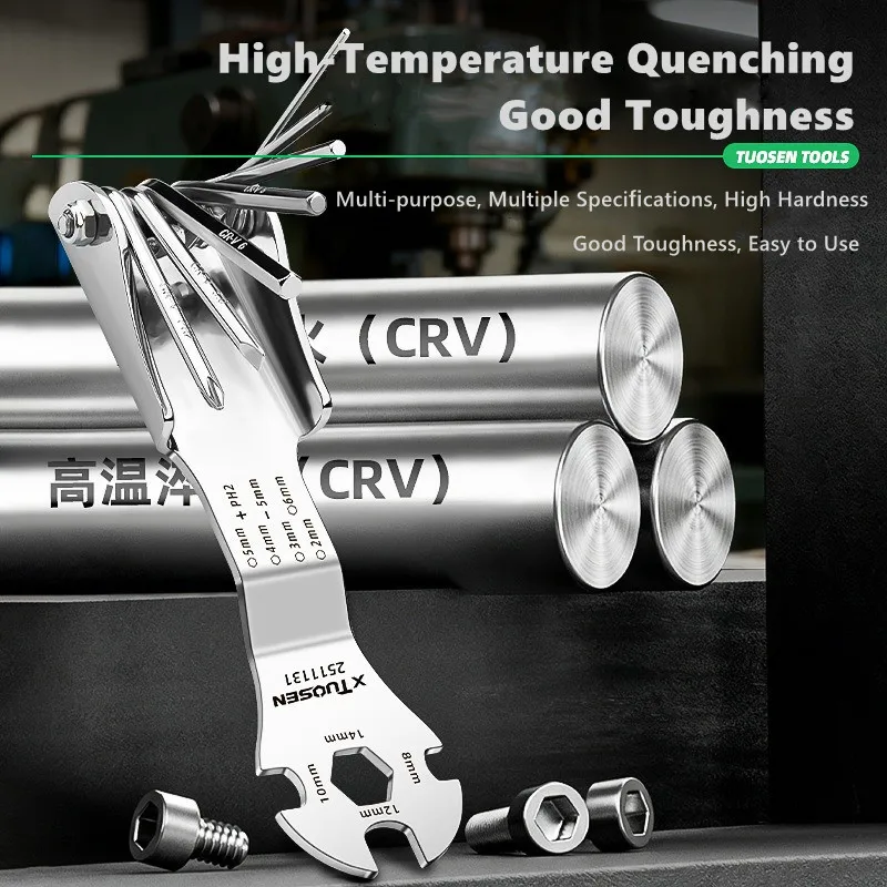 

Набор многофункциональных инструментов TUOSEN NEW, открытый ключ, складные шестигранные ключи, отвертки для велосипеда, мебели, проектов «сделай сам»