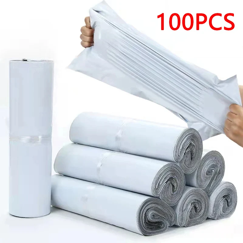 100pcs-white-courier-bag-express-envelope-storage-bags-mailing-bags-self-seal-plastic-poly-packaging-pouch-waterproof