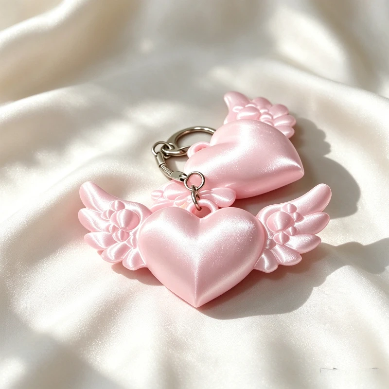 Heart Angel Keychain 3D Printed Cute Wing Charm Key Ring Pearl Women Bag Accessory Gift Valentine Mother Day Birthday Present