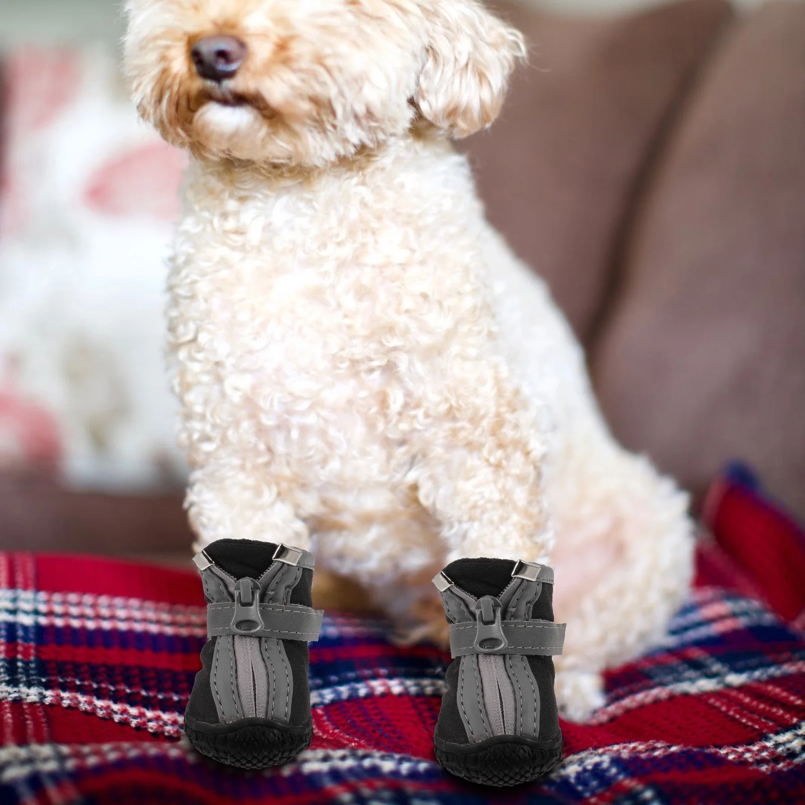 

4 Pcs Dog Shoes Waterproof Anti Slip Durable Rubber Outsoles Small Size Black Color For Winter Outdoor Activities Dog Boots Pet