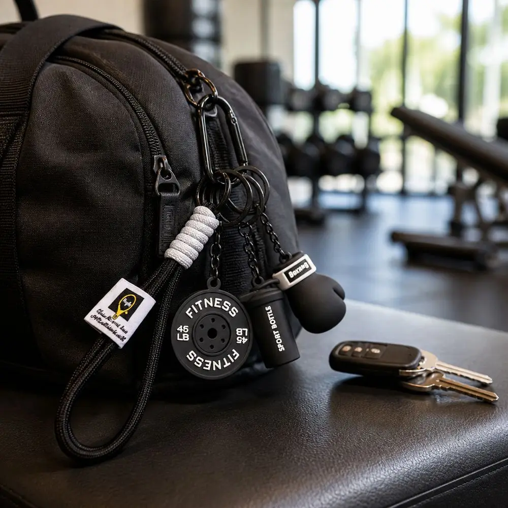 PVC Boxing Glove Keychain Metal Key Rings Wrist Strap Fitness Charm Keychain Multiple Charms Fitness Theme Gym Bag Pendant