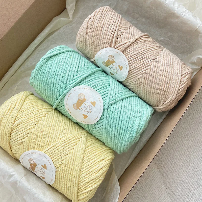 200g 3mm Hollow Knitted Crochet Cotton Yarns Knitting Handmade Structured Macrame Cord Handbag Purse Basket Chunky Thread Rope