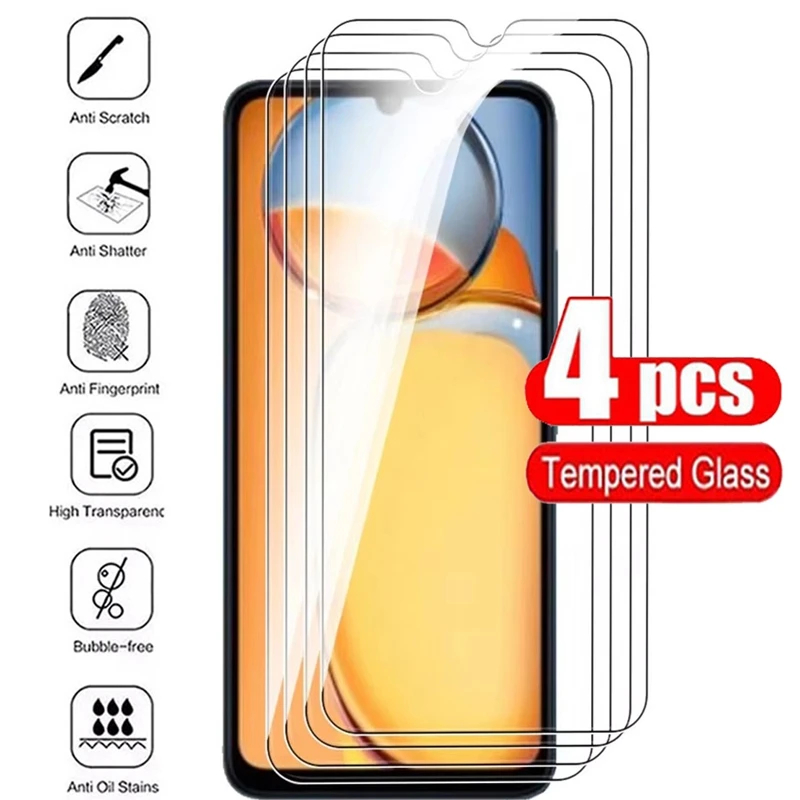 4PCS Tempered Glass For Xiaomi Redmi 13C 5G Full Cover Screen Protector for Redmi12 5G Redmi 12C Redmi13C 9H HD Protective Glass