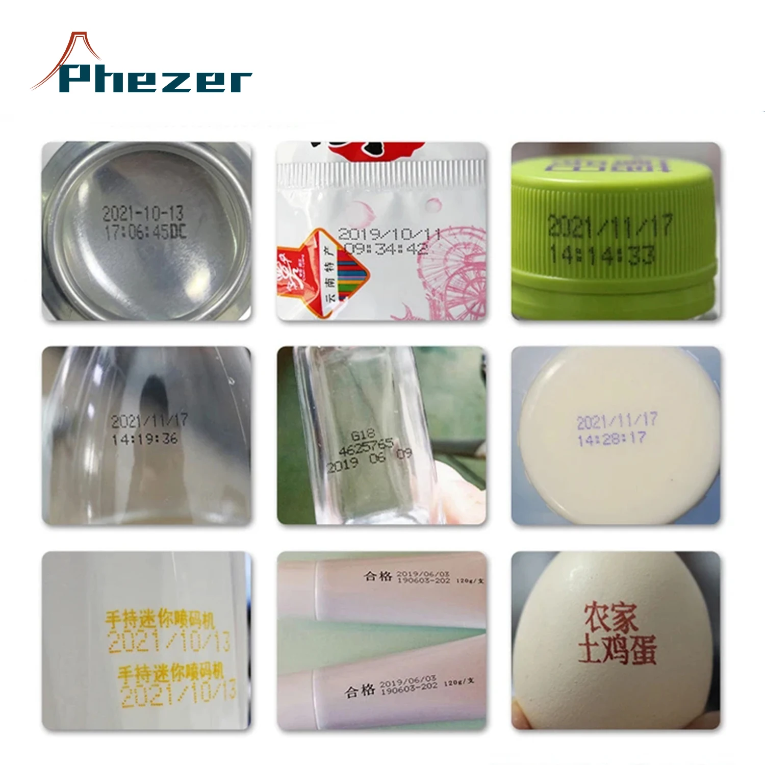 Phezer PC98 Mini Printer 28 Languages 12.7mm Portable Printer Handheld Inkjet Printer QR Bar Code Date Logo Expiry Date