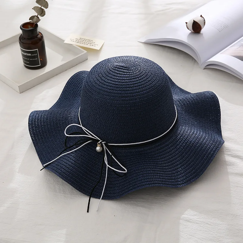 W41 Hat Female Summer Japanese Wild Beach Straw Hat Small Fresh Bow Adjustable Holiday Outing Sun Hat