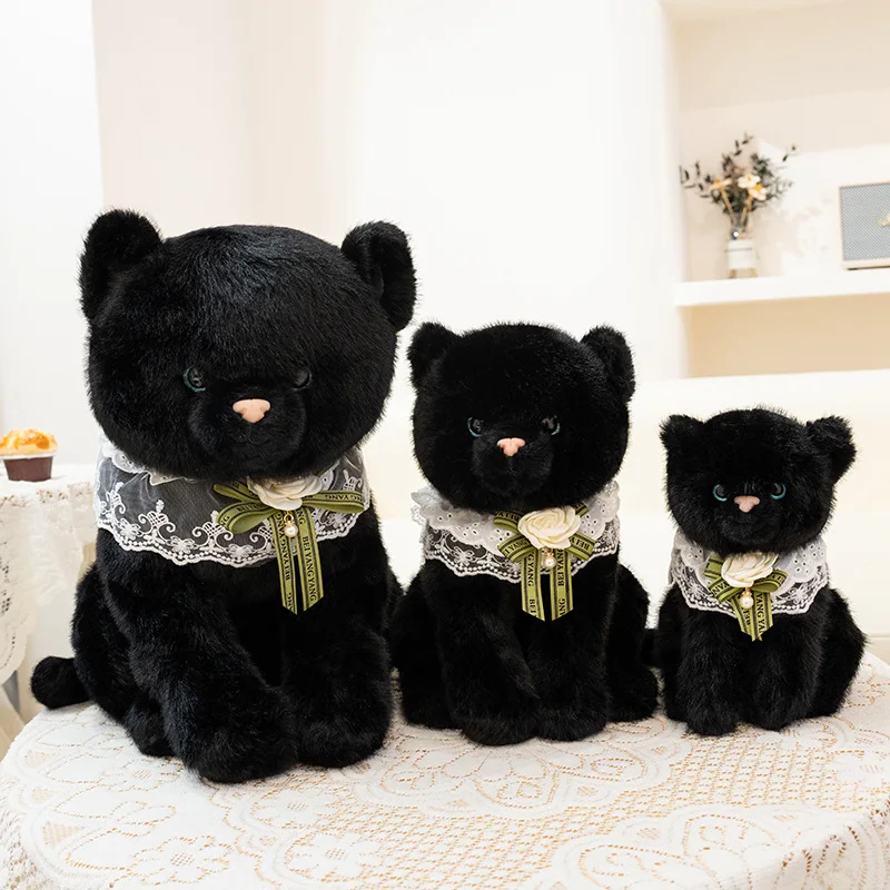 

Kawaii черный сахар куклы-котенок мягкие мягкие животные пушистый черный кот с нагрудником плюшевая игрушка для детей девочек подарок на день рождения Декор